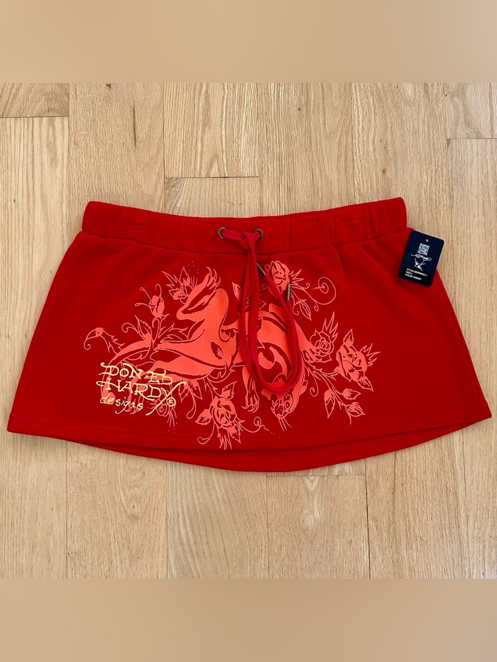 Ed Hardy NWT Panther Fleece Cherry Red Mini Skirt - Size Large - Y2K Vibes